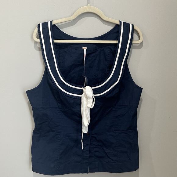 NEW FREE PEOPLE BLUE WHITE SAIL AWAY WITH ME TOP SZ X-Large NWT - Picture 3 of 7